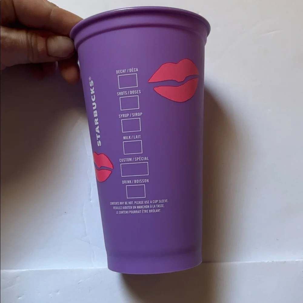 Starbucks | Bundle of Two Reusable Coffee Cups Orange + Purple Lip Kiss Imprint